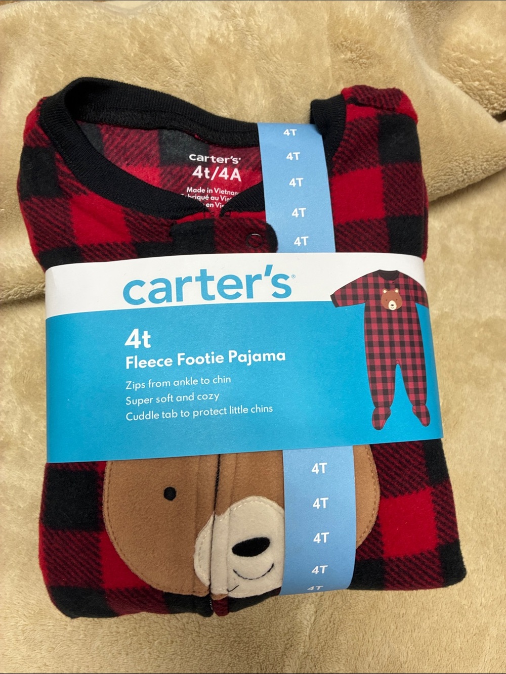 Carter's Red & Black Buffalo Plaid Fleece Footie Pajama